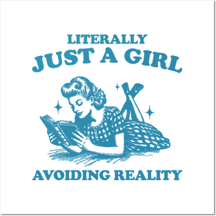 Literally Just A Girl Avoiding Reality Shirt, Trendy Vintage Bookish Shirt, Romantasy Reader Posters and Art